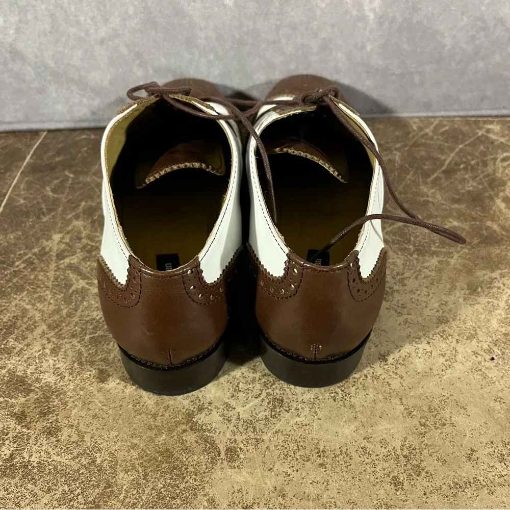 J Peterman Wingtip Oxford Womens‎ Shoes Size 6 Italy Leather Lined Brown / White